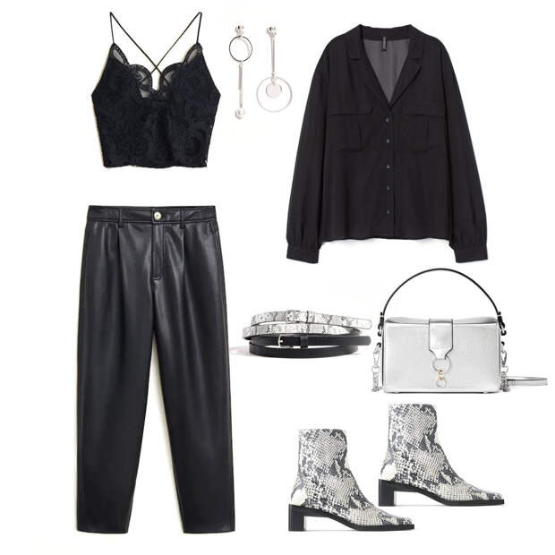 Топ, брюки - Mango; блуза - H&M; обувь, сумка - Zara; аксессуары - Mohito