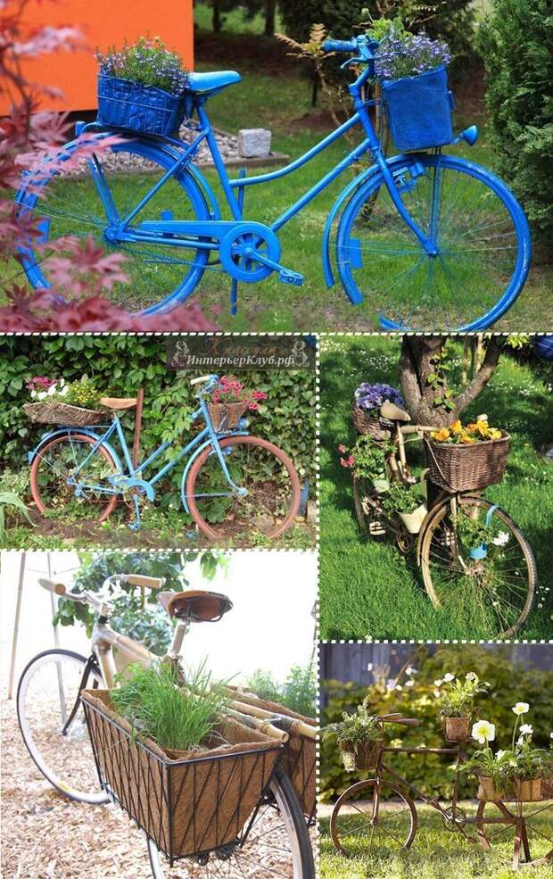 старые велосипеды на даче с цветами