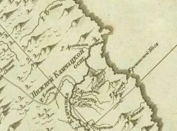 Нижнекамчатск на странице Атласа Российского, 1745 год