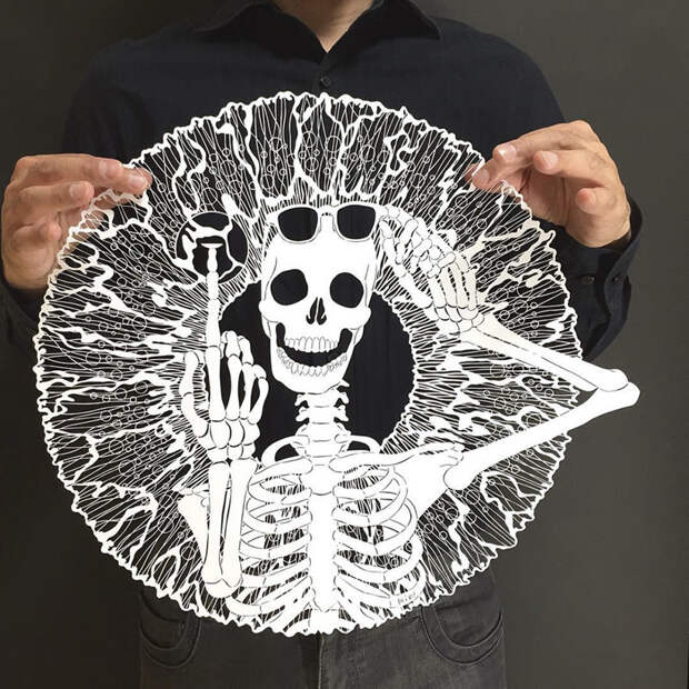 Скелет с плохим зрением Мандалы, бумага, зентангл, художник