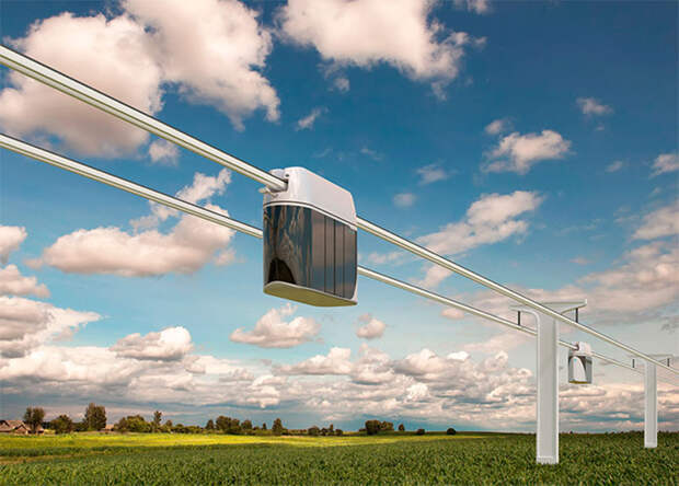 Визуализация: юнибус SkyWay на специальной эстакаде