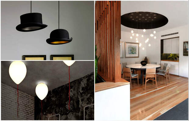 Оригинальные примеры дизайна потолков и светильников.