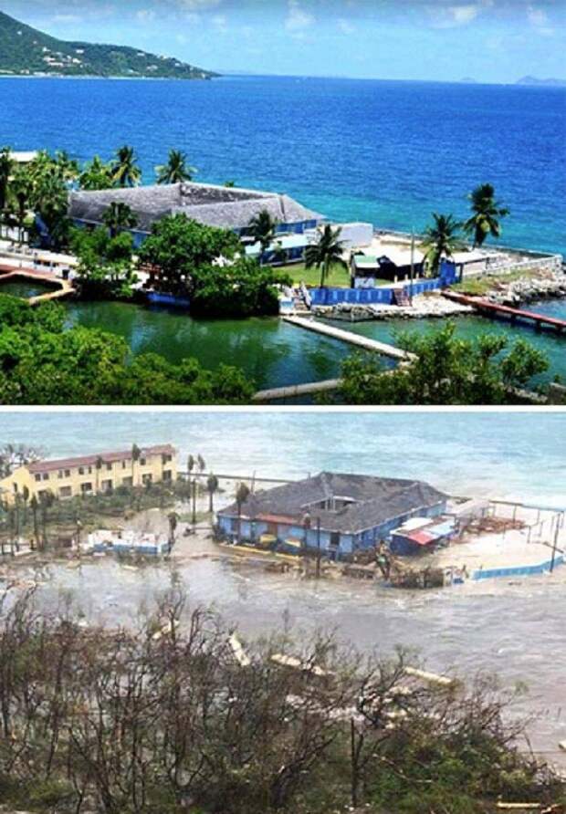Дельинарий на острове Тортола до и после Ирмы Центральная Америка, ирма, катастрофа, разрушения, стихийное бедствие, стихия, ураган, флорида