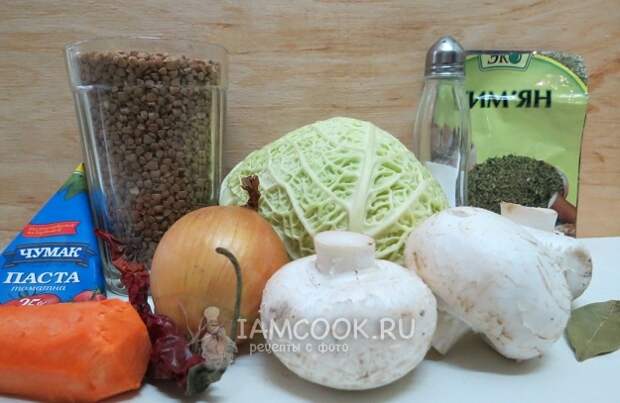 Ингредиенты для постных голубцов с гречкой и грибами