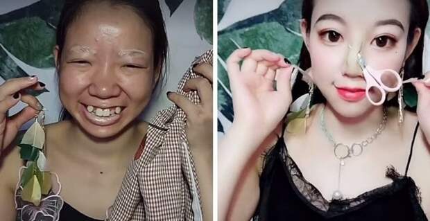 Сила макияжа: китаянка шокировала сеть своим преображение в мире, внешность, красота, люди, макияж, обман