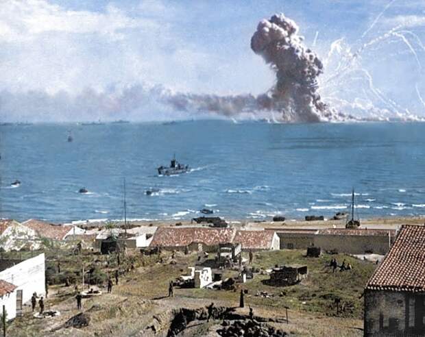 Высадка в Италии войск союзников в 1943 году на цветных снимках