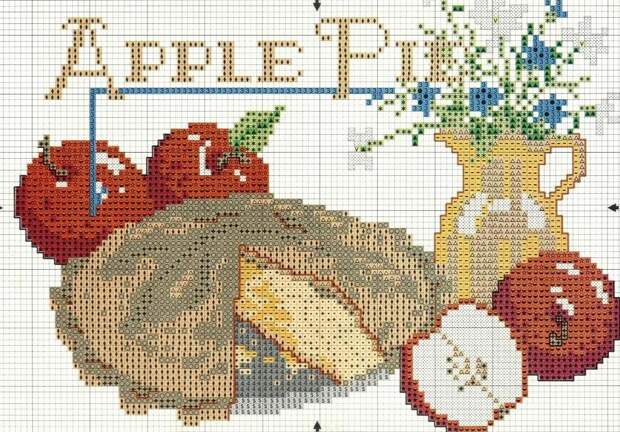 Схемы вышивки крестиком "Кухонная тема" яблочный пирог