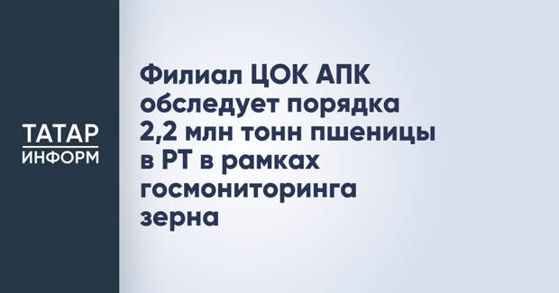 Филиал ЦОК АПК обследует порядка 2,2 млн тонн пшеницы в РТ в рамках госмониторинга зерна