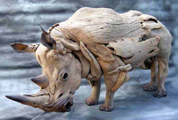 The Rhino is constantly on my commissions list, driftwood sculptures by Tony Fredriksson
