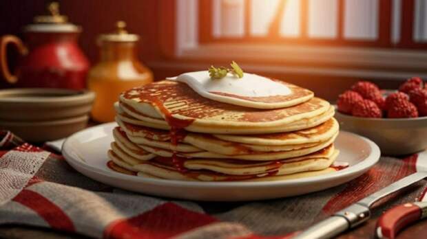 Блины / Изображение сгенерировано с помощью нейросети Kandinsky by Sber AI / amic.ru