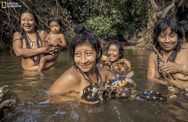 Утреннее купание жителей деревни Посто Ава Амазония, бразилия, жизнь, племя, уязвимость, фото, фотомир
