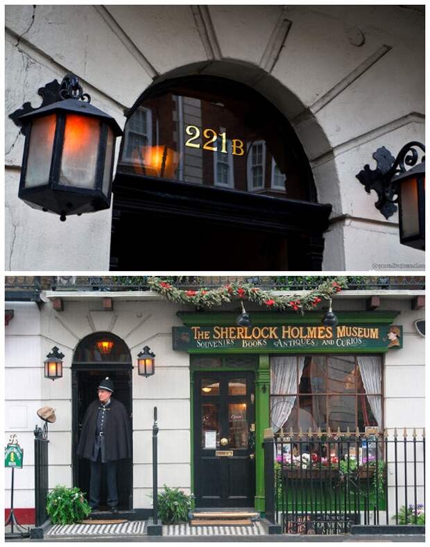 Дом-музей вымышленного героя Шерлока Холмса на Бейкер-стрит №239, ведь №221-б не существует (Лондон, Великобритания).