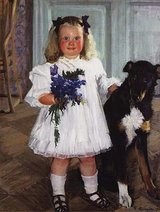 Портрет Ирины Кустодиевой с собакой Шумкой. (453x600, 47Kb)