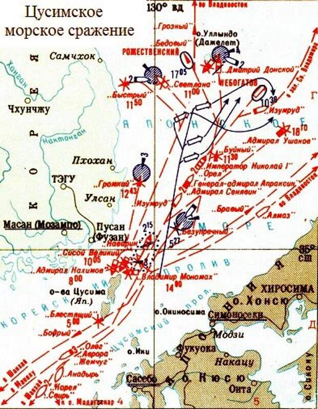 Карта боевых действий. Цусимское морское сражение. /изображение взято из открытых источников/