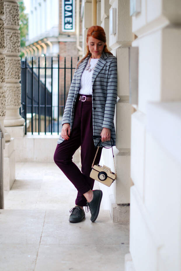 Grey striped blazer with loose fit pants