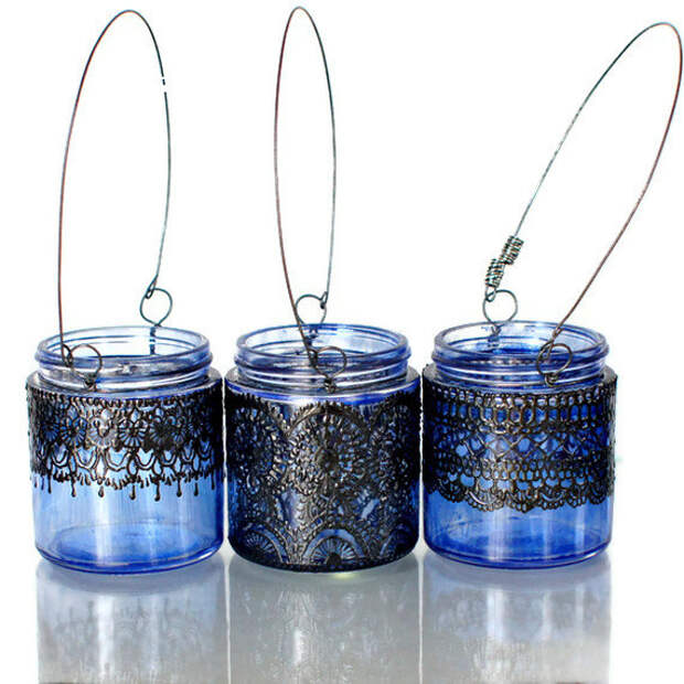 3 Малый марокканской Inspired фонари свечи, аметист Тонированные стекла с черными вставками