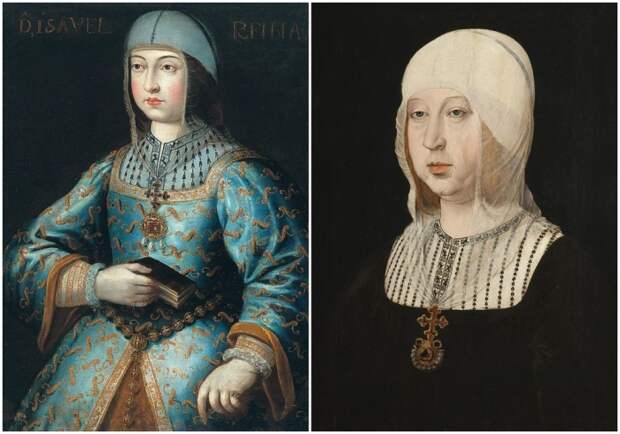 Слева направо: Изабелла в год вступления на престол. \ Изабелла I, портрет кисти Хуана де Фландес, ок. 1500-1503 г. Королевская академия истории, Мадрид.