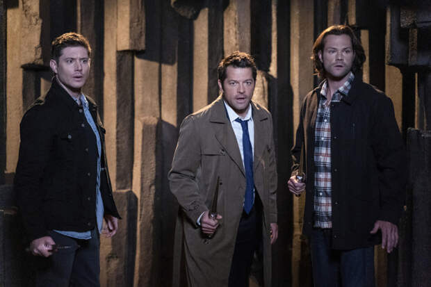 Jensen Ackles, Misha Collins, and Jared Padalecki, Supernatural | Photo Credits: Colin Bentley/The CW