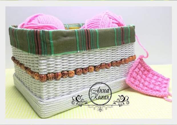Плетеная корзинка из бельевого шнура: мило и оригинально
