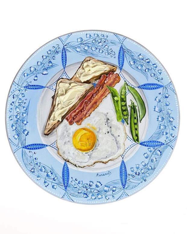 Картины с едой на винтажных тарелках от Кристины Кунанец