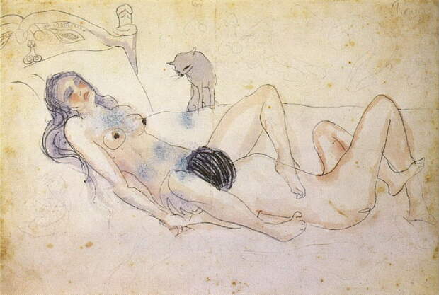 Пабло Пикассо. Мужчина и женщина с кошкой. 1902 год