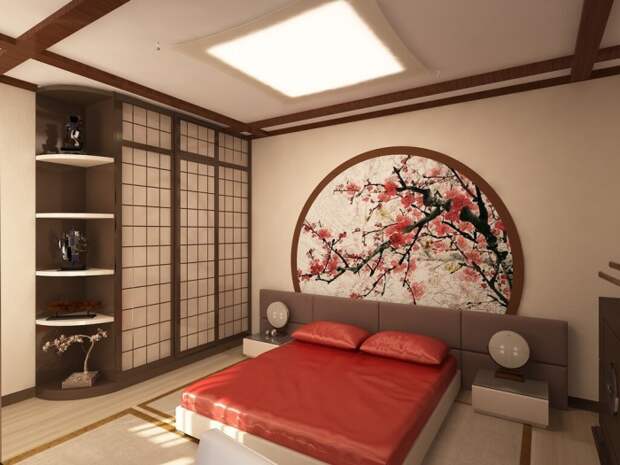 Японский стиль – отличное решение для спальни в стиле минимализм. 