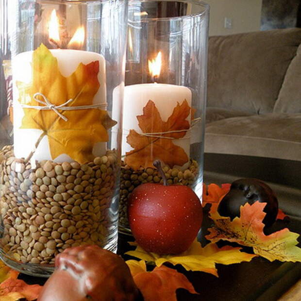 Осенние свечи в эко-стиле: легкие идеи декора из съедобных природных материалов