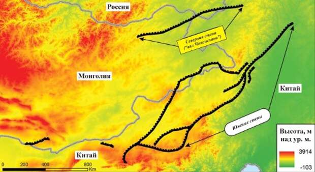 Рис. 1. Общая схема стен на севере Китая, в Монголии и России (Shelach-Levi et al., 2020; с изменениями). Genofond_2020_China_Walls_Figure_1