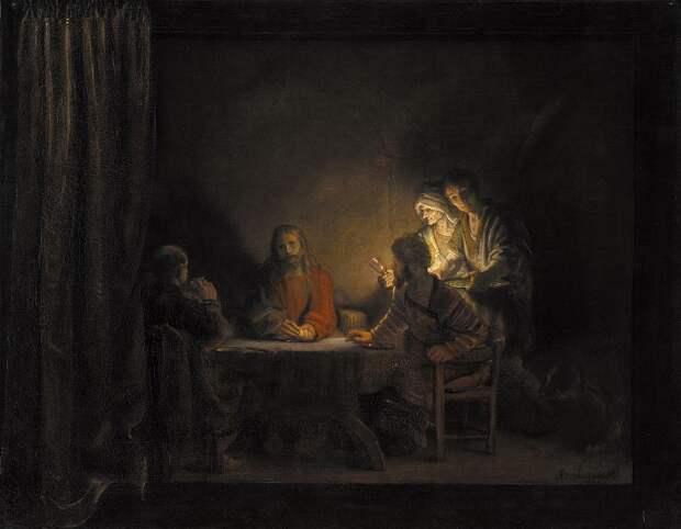 Workshop of Rembrandt (1606–1669) - The Supper at Emmaus, 1648, Автор: Датская национальная галерея, Копенгаген (SMK) (Копенгаген (СМК) Датская национальная галерея)Датская национальная галерея, Копенгаген (SMK) (Живопись на Gallerix.ru)
