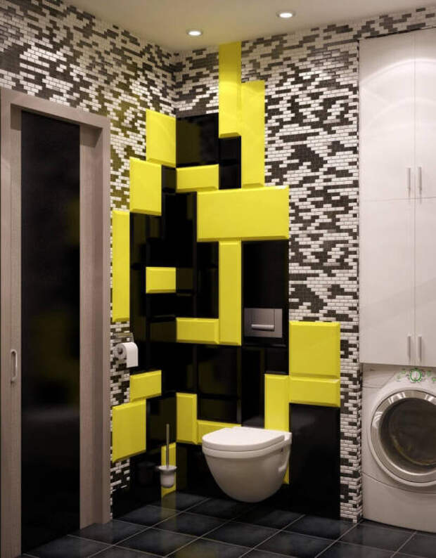 Дизайнерский принт в туалетной комнате.