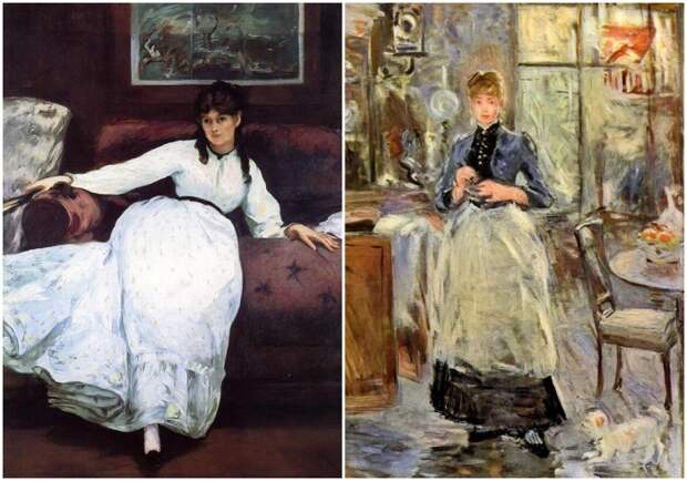 Слева направо: покой, Эдуард Мане, 1870 год. \ В столовой, Берта Моризо. Слева направо: покой, Эдуард Мане, 1870 год. \ В столовой, Берта Моризо.