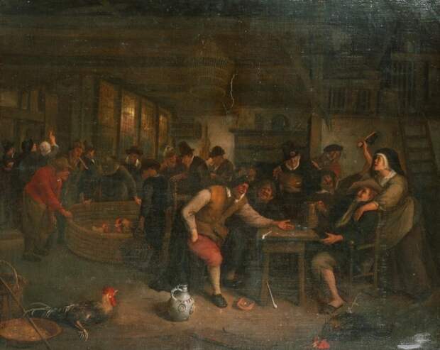 Петушиный бой в таверне. 1673 год./Фото: mtdata.ru