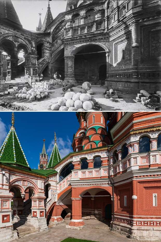 До и после: Храм Василия Блаженного 100 лет назад и сейчас