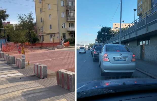 Омичи встали в пробку на Иртышской набережной из-за перекрытой дороги у «Каскада»