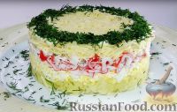 Фото к рецепту: Слоеный салат "Неженка" с крабовыми палочками
