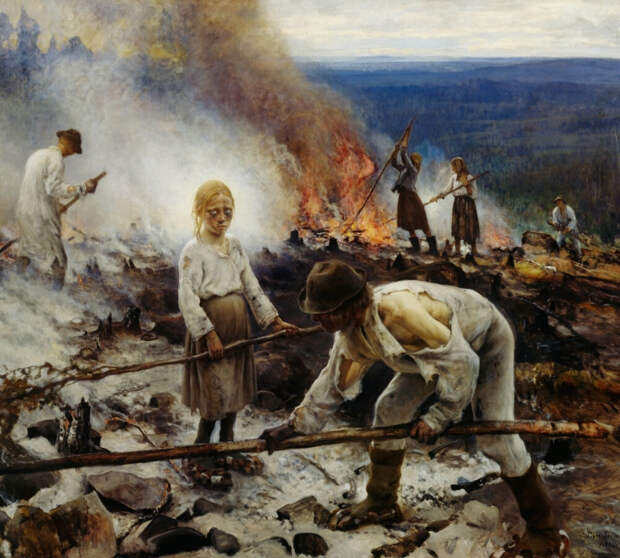 Художник: Ээро Ярнефельт. Выжигание леса, 1893