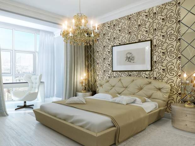 Современная спальня в аристократическом стиле, представляющая собой идеальное отражение безупречного вкуса, роскоши и комфорта.
