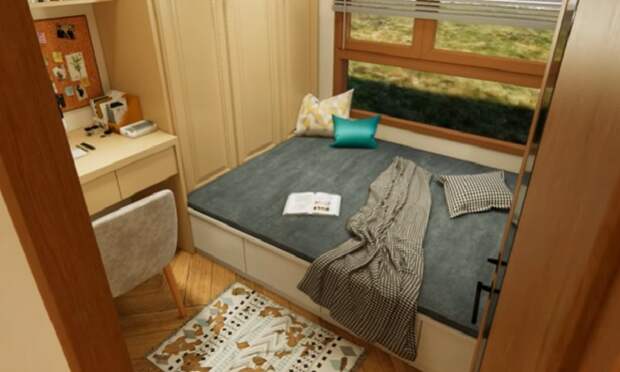 В контейнерном доме обустроили три спальных комнаты с рабочими зонами. | Фото: youtube.com.