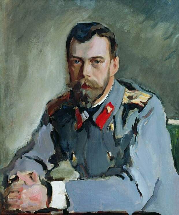 Портрет Николая II в офицерской тужурке Преображенского полка. Художник: Серов В. А., около 1900 года.