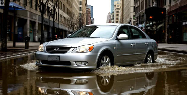 Автомобиль затопило после проезда по центру Челябинска