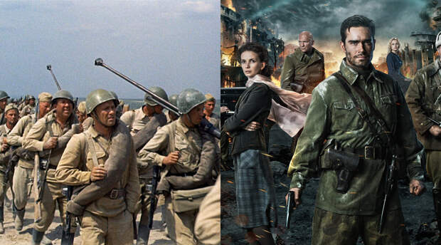Слева — кадр из фильма «Они сражались за Родину». Справа — постер «Сталинграда» от Федора Бондарчука. Почувствуйте разницу. 