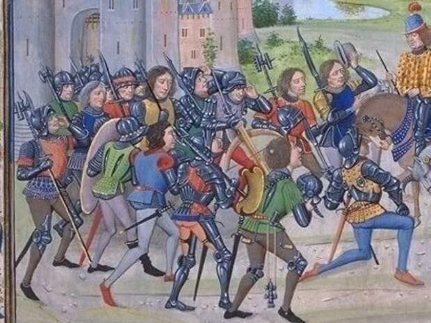 Возвращение Карла VI после битвы при Роозенбеке (1382). Миниатюра из «Хроник» Фруассара, XV в.