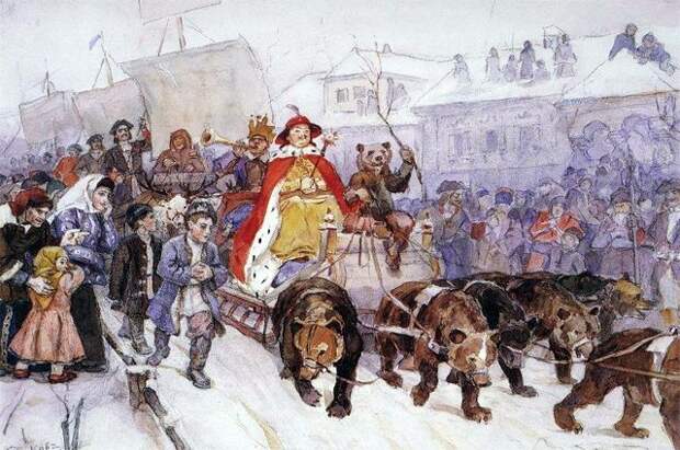 Большой маскарад в 1722 году на улицах Москвы с участием Петра I и князя-кесаря И. Ф. Ромодановского. Василий Суриков.