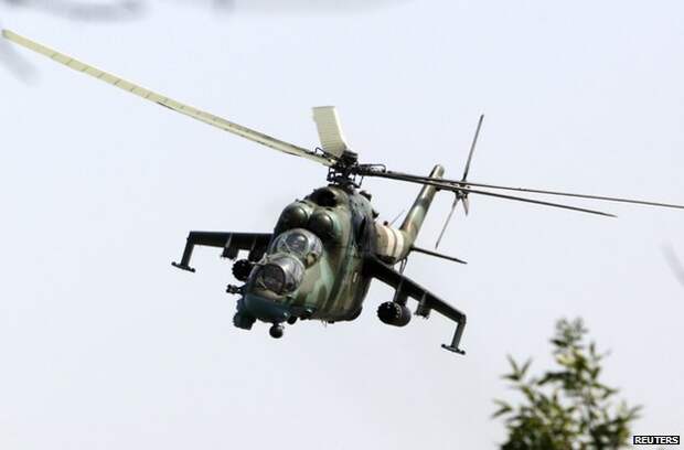 A Ukrainian military helicopter over Kramatorsk, Donetsk region, 22 August