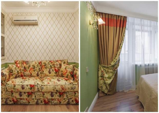 Интерьер гостиной и спальни оформлен в классическом французском стиле.