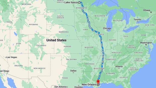 map showing the length of the entire Mississippi River