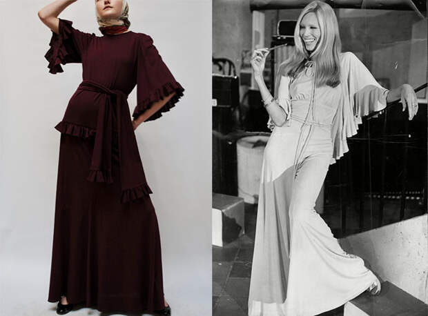 Слева - современная модель в винтажном платье от Джины Фратини.