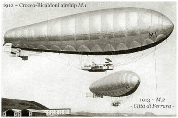Crocco-Ricaldoni M.1 и М.2 (Италия) - дирижабли полужесткого типа аэростаты, военное, дирижабли, интересное, красиво, факты
