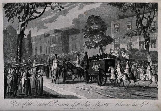 Похоронная процессия королевы (вероятно Каролины), 1821 год. \ Фото: wikimedia.org.