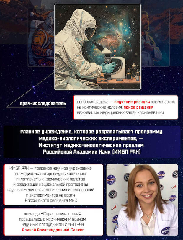 Пока космонавты открывают новые горизонты вселенной, за их спинами стоят инженеры, конструкторы и, конечно же, врачи. Работа специалистов по авиационной и космической медицине обычно, и мы считаем незаслуженно, скрыта от глаз общественности. Как проходит день космического врача? Проводятся ли операции на МКС? Переживет ли человек полет на Марс?